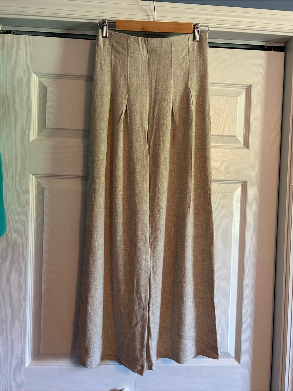 Wide-Leg Linen Blend Pants in Natural Beige